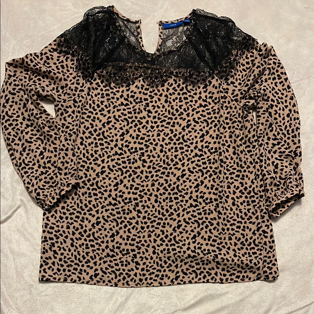 Leopard Print Lace Detail Women's Top